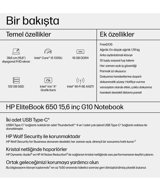 HP EB650G10 i5-1335U 15 16GB/512 Dos