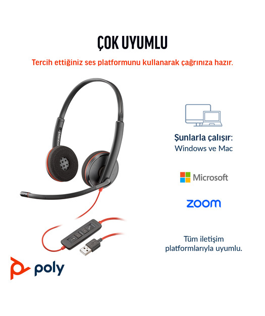 Poly BW 3220 Stereo USB-C HS +USB-C/A