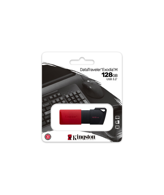 128GB USB 3.2 Gen 1 DataTravelerExodia M (Black + Red)