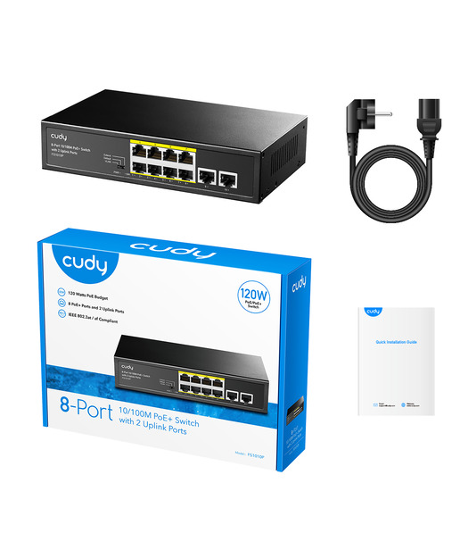 CUDY 8Port 10/100M PoE+ 2Up 80W Switch