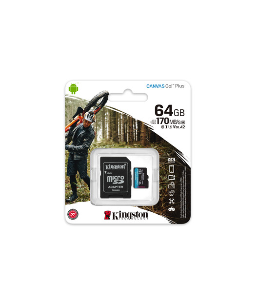 Kingston 64GB microSDXC Canvas Go Plus 170R A2 U3 V30 Card + ADP